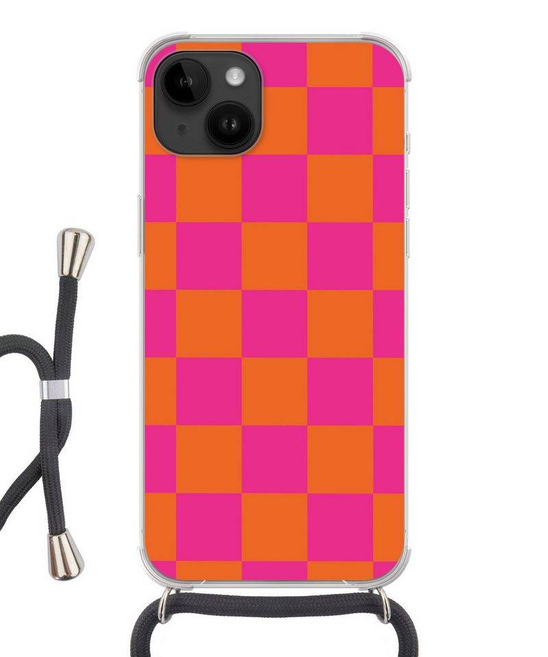 MuchoWow Handyhülle Schachbrettmuster - Orange - Rosa - Blöcke von MuchoWow