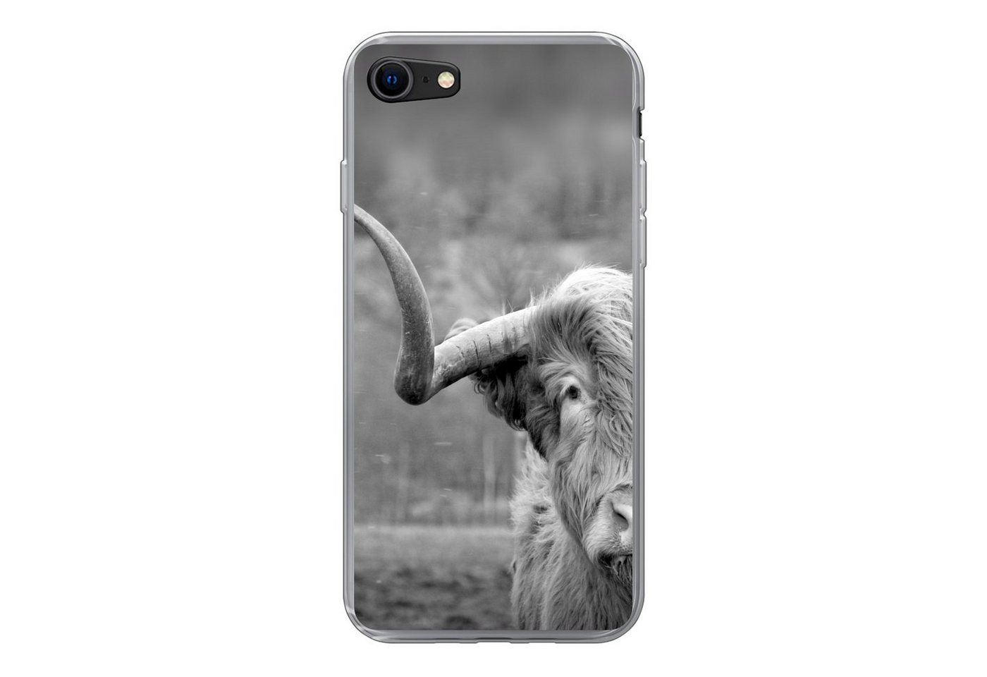 MuchoWow Handyhülle Schottischer Highlander - Kuhkopf - Landschaft - Natur - Kuh, Handyhülle Apple iPhone 8, Smartphone-Bumper, Print, Handy Schutzhülle von MuchoWow