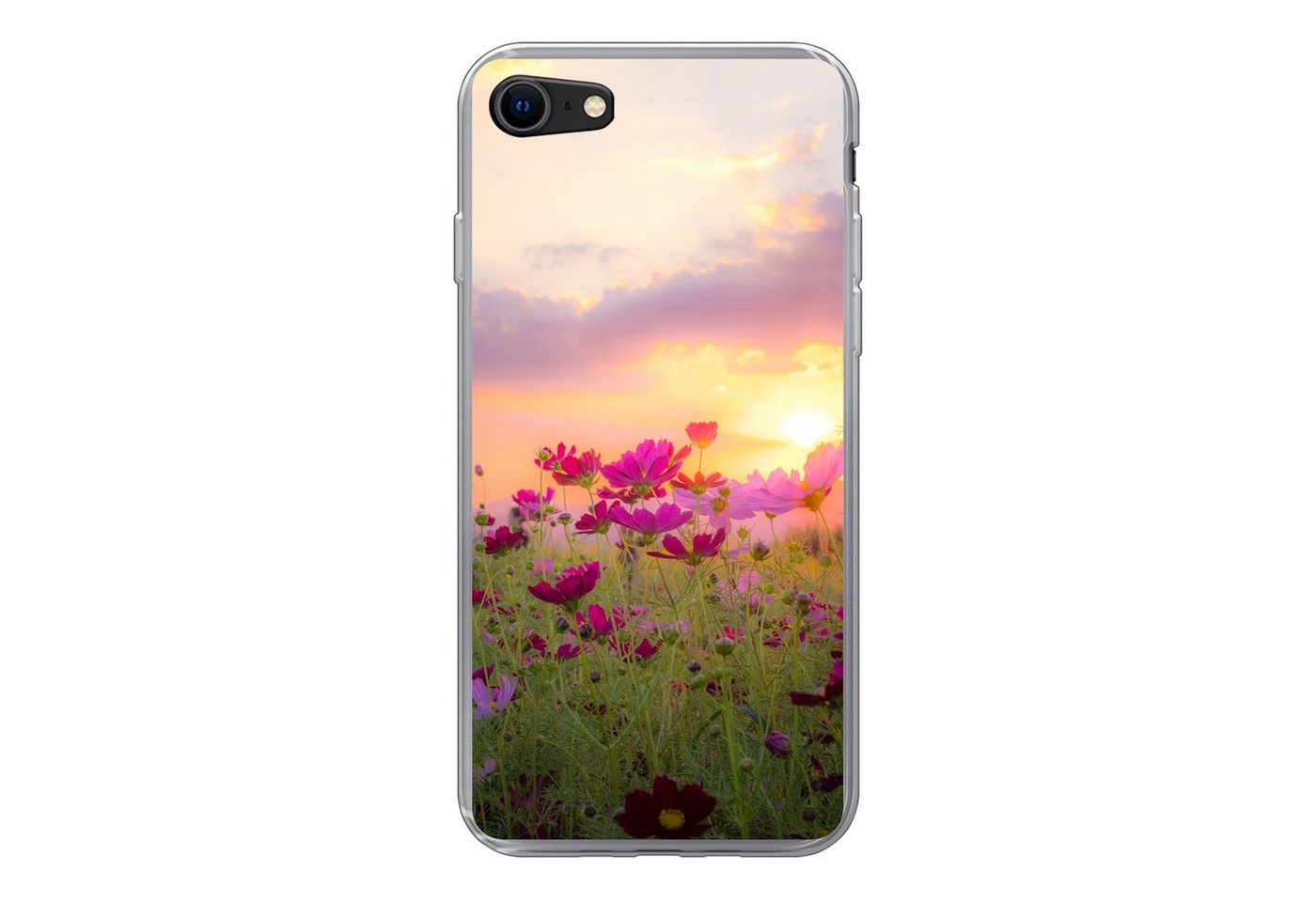 MuchoWow Handyhülle Sonnenuntergang - Blumen - Rosa - Natur - Grün, Handyhülle Apple iPhone 8, Smartphone-Bumper, Print, Handy Schutzhülle von MuchoWow