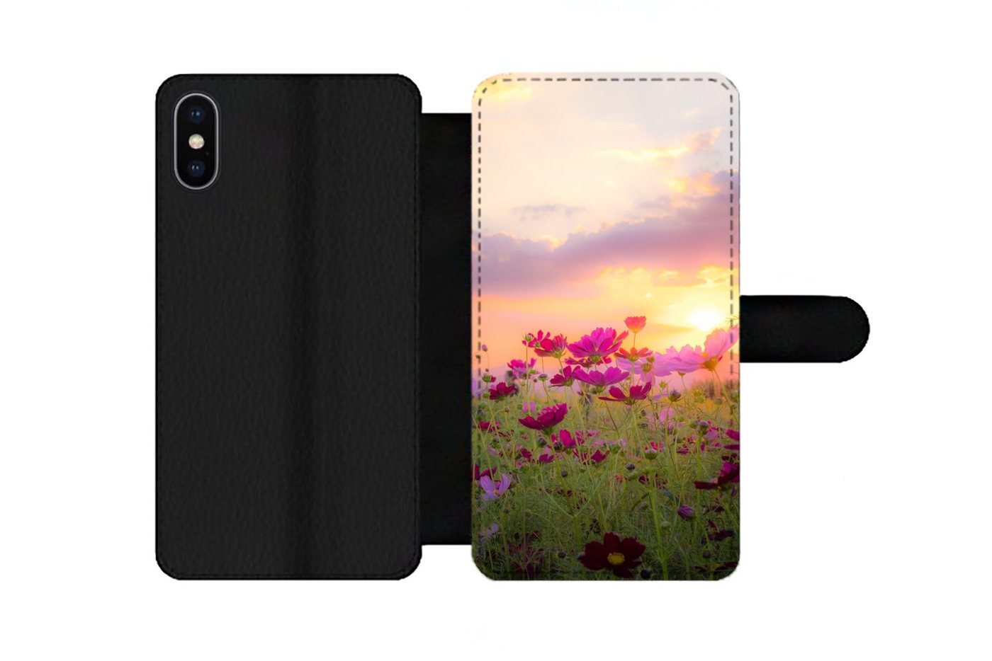 MuchoWow Handyhülle Sonnenuntergang - Blumen - Rosa - Natur - Grün, Handyhülle Telefonhülle Apple iPhone X/10 von MuchoWow