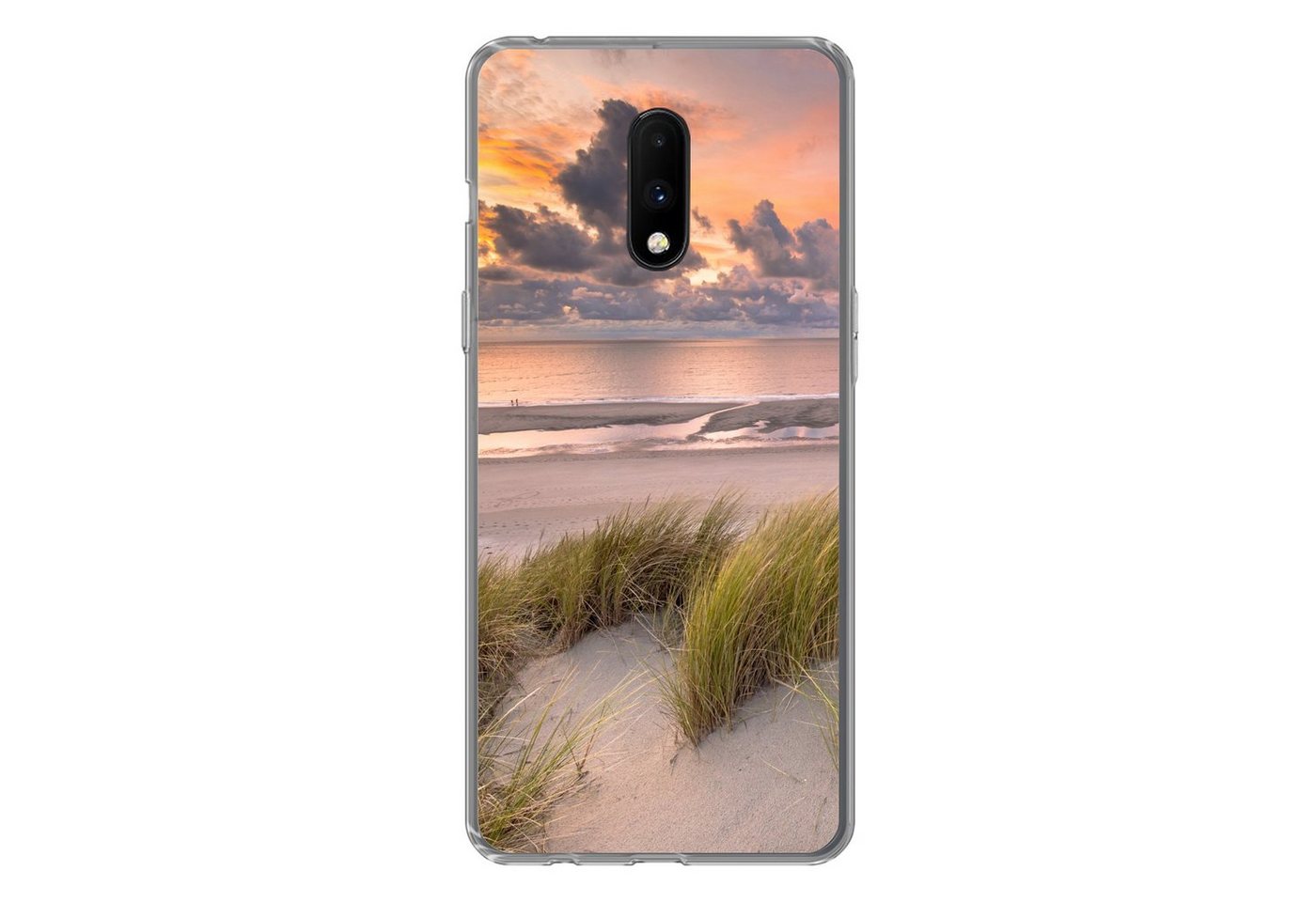 MuchoWow Handyhülle Sonnenuntergang - Düne - Strand - Pflanzen - Meer, Phone Case, Handyhülle OnePlus 7, Silikon, Schutzhülle von MuchoWow