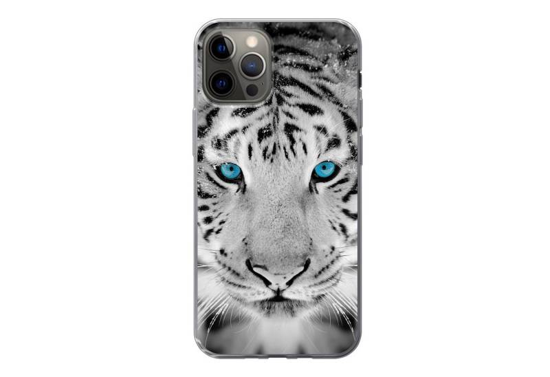 MuchoWow Handyhülle für Apple iPhone 13 Pro Tiere - Tiger - Augen - Blau - Schwarz und wei, Smartphone-Bumper, Print, Handy Schutzhülle Dünn von MuchoWow