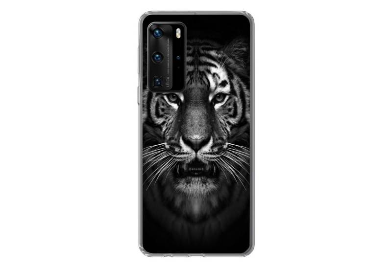 MuchoWow Handyhülle Tiger - Tiere - Schwarz - Weiß - Porträt - Wild, Handyhülle Huawei P40 Pro, Handy Case, Silikon, Bumper Case von MuchoWow