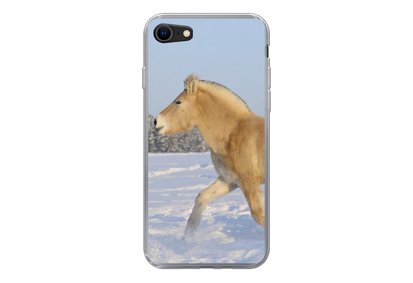 MuchoWow Handyhülle Trabendes Fjordpferd im Schnee, Handyhülle Apple iPhone 7, Smartphone-Bumper, Print, Handy Schutzhülle von MuchoWow