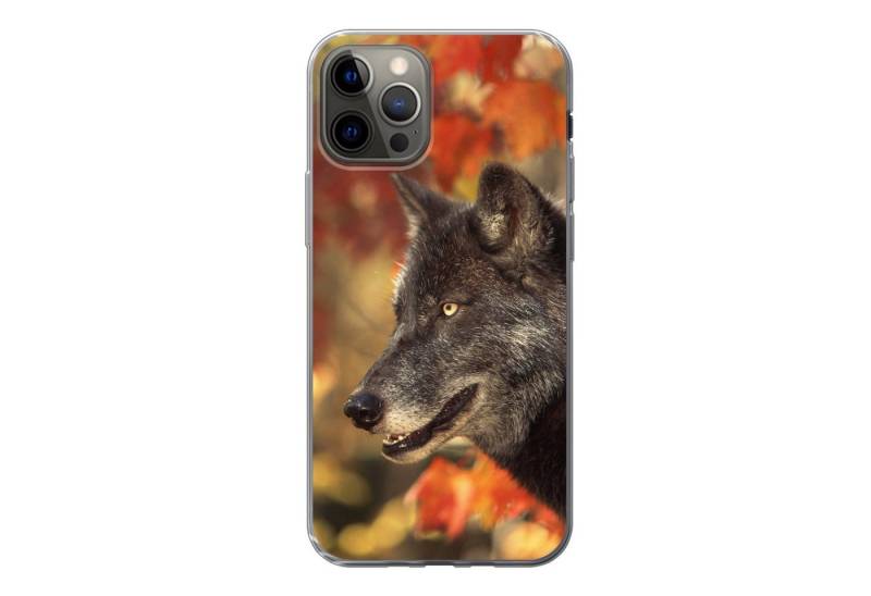 MuchoWow Handyhülle für Apple iPhone 13 Pro Wolf - Nahaufnahme - Blätter, Smartphone-Bumper, Print, Handy Schutzhülle Dünn von MuchoWow