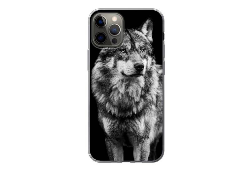 MuchoWow Handyhülle für Apple iPhone 13 Pro Wolf - Tiere - Wild - Schwarz - Weiß, Smartphone-Bumper, Print, Handy Schutzhülle Dünn von MuchoWow