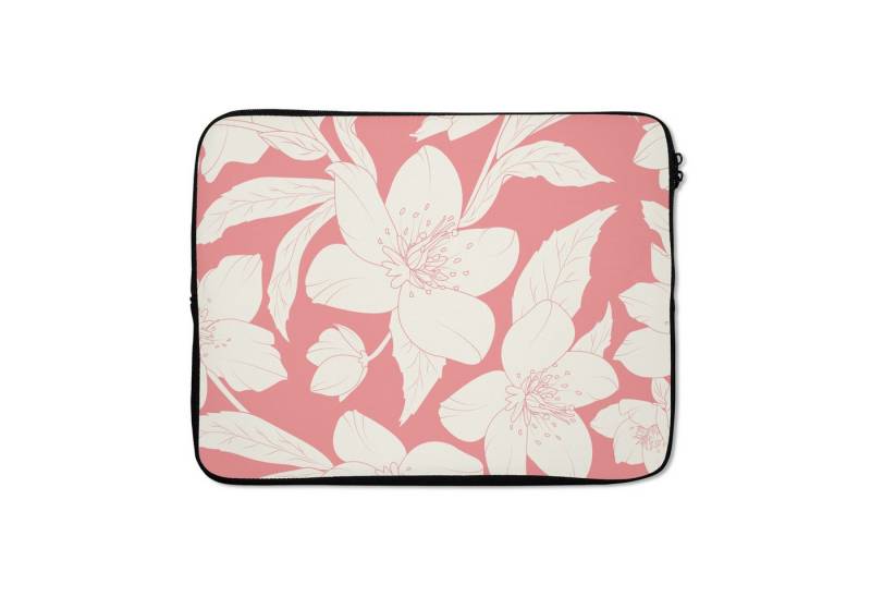 MuchoWow Laptop-Hülle Blumen - Muster - Rosa - Weiß von MuchoWow