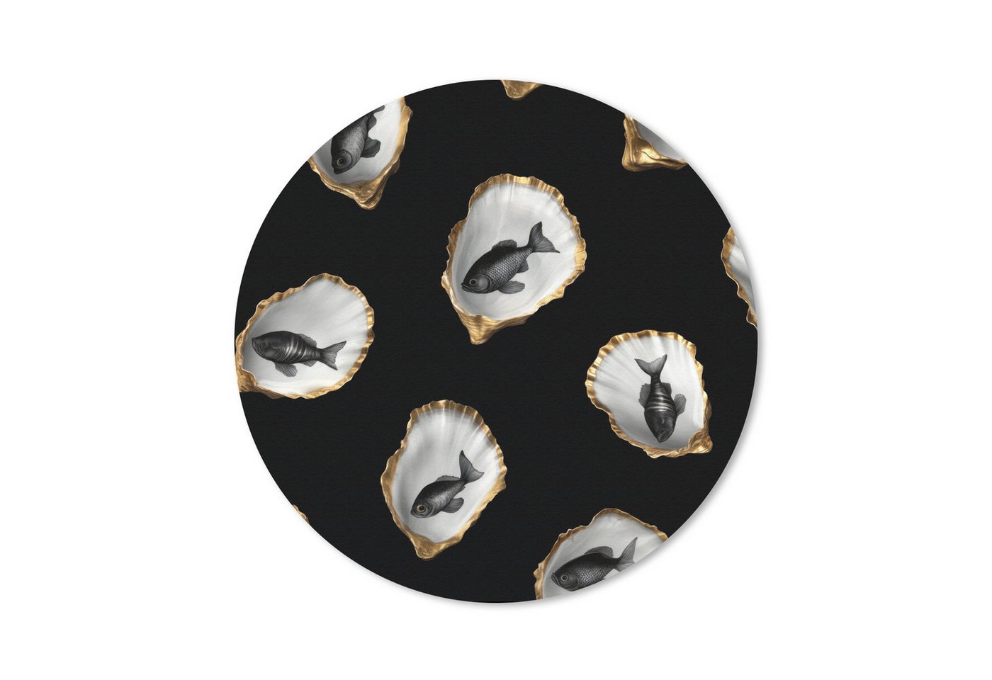 MuchoWow Mauspad Austern - Schwarz - Fisch - Gold (1-St), Büro für Tastatur und Maus, Mousepad Gaming, Rund 20x20 cm von MuchoWow