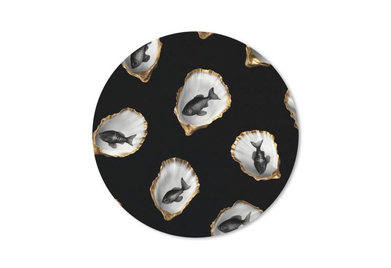 MuchoWow Mauspad Austern - Schwarz - Fisch - Gold (1-St), Büro für Tastatur und Maus, Mousepad Gaming, Rund 20x20 cm von MuchoWow