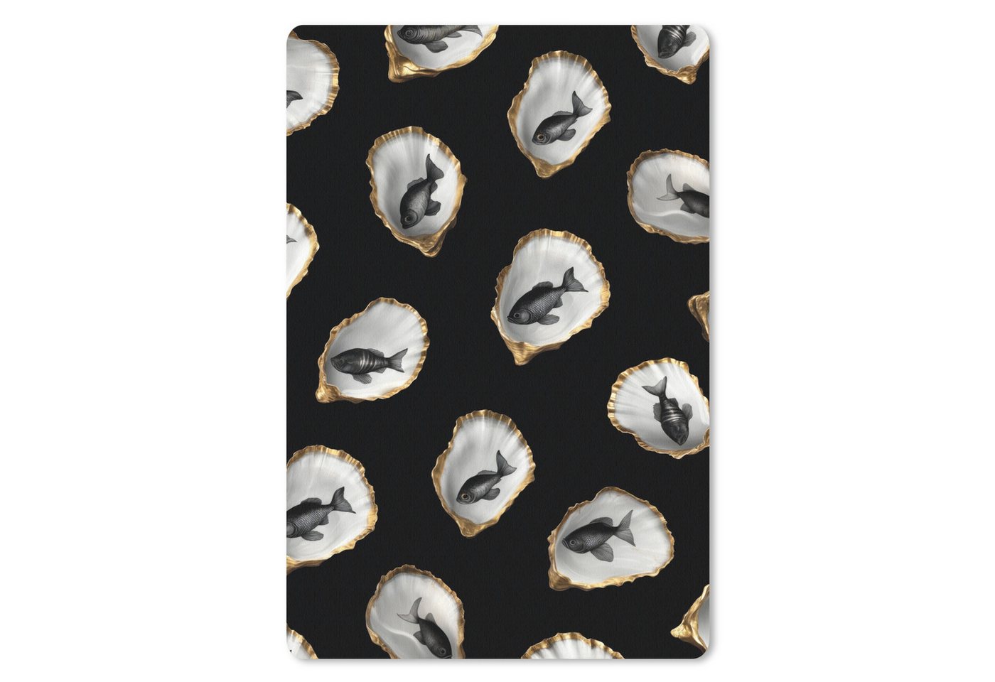 MuchoWow Mauspad Austern - Schwarz - Fisch - Gold (1-St), Maus Pad Klein, Gaming Zubehör, Büro Deko, 18x27 cm von MuchoWow