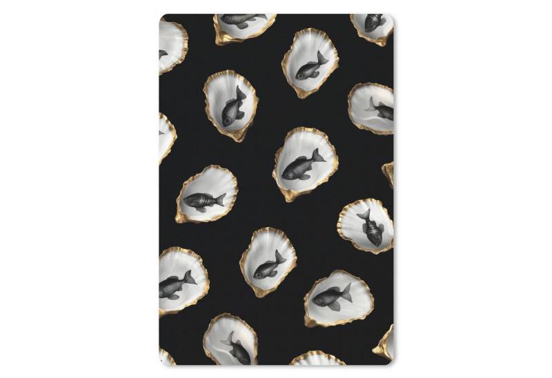 MuchoWow Mauspad Austern - Schwarz - Fisch - Gold (1-St), Maus Pad Klein, Gaming Zubehör, Büro Deko, 18x27 cm von MuchoWow