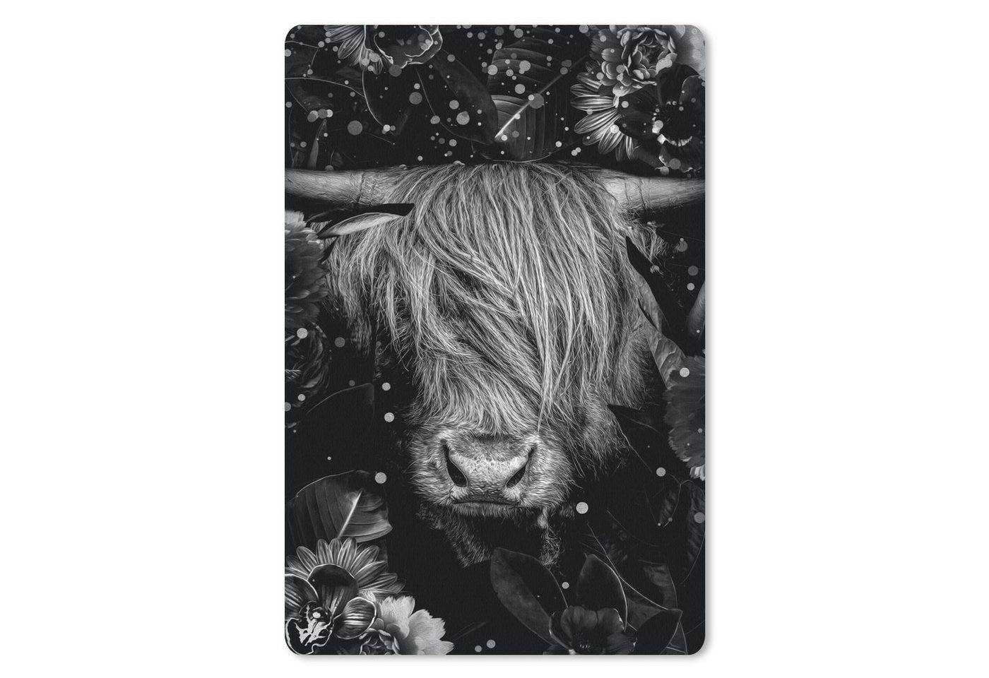 MuchoWow Mauspad Botanischer schottischer Highlander mit Glühbirnen vor dunklem Hinterg (1-St), Maus Pad Klein, Gaming Zubehör, Büro Deko, 18x27 cm von MuchoWow