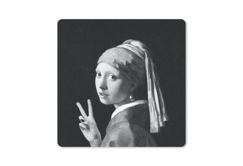 MuchoWow Mauspad Das Mädchen mit dem Perlenohrring - Johannes Vermeer - Schwarz und wei (1-St), Mousepad, Schreibtisch Zubehör, Deko, 20x20 cm von MuchoWow