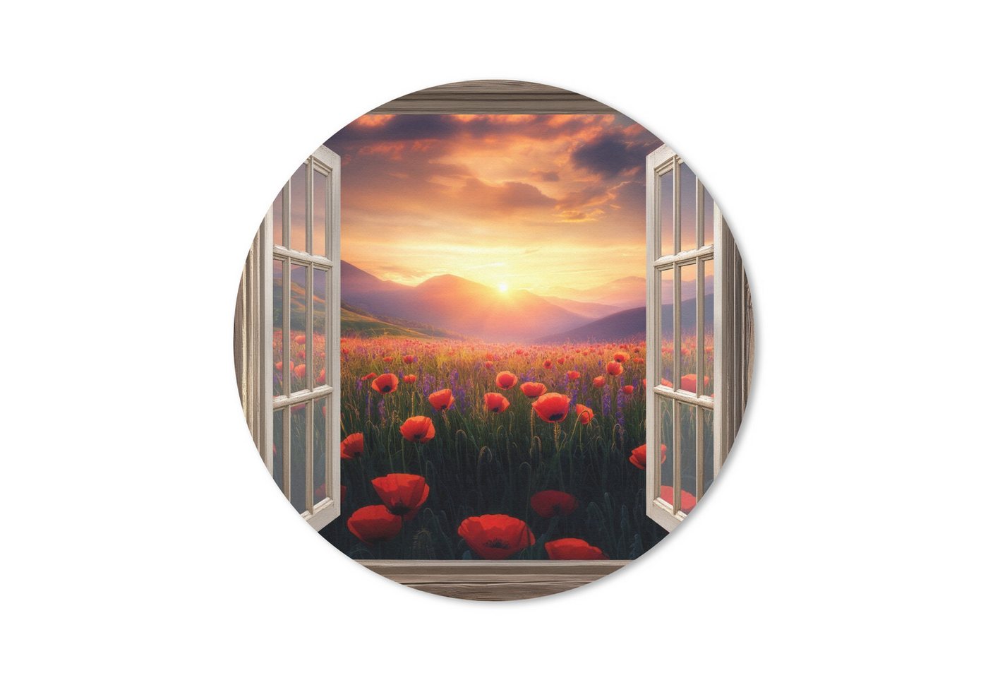 MuchoWow Mauspad Durchsichtig - Mohnblumen - Blumen - Rot - Offenes Fenster (1-St), Büro für Tastatur und Maus, Mousepad Gaming, Rund 20x20 cm von MuchoWow