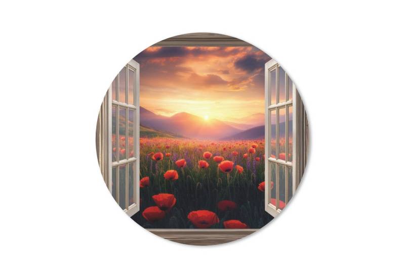 MuchoWow Mauspad Durchsichtig - Mohnblumen - Blumen - Rot - Offenes Fenster (1-St), Büro für Tastatur und Maus, Mousepad Gaming, Rund 20x20 cm von MuchoWow