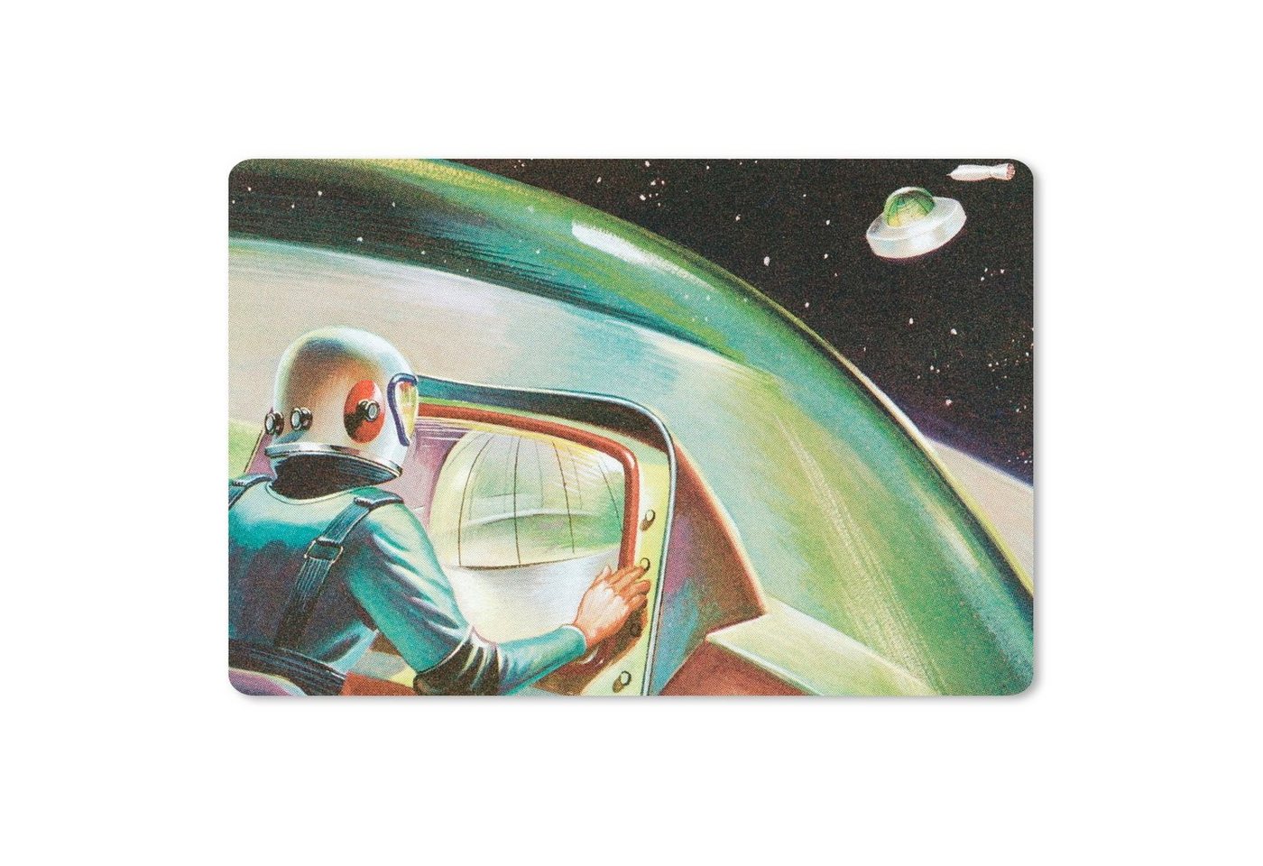 MuchoWow Mauspad Eine bunte Illustration eines UFOs im Weltraum - Jungen - Mädchen - Ki (1-St), Mouse pad Klein, Gaming Deko, PC Zubehör, 27x18 cm von MuchoWow