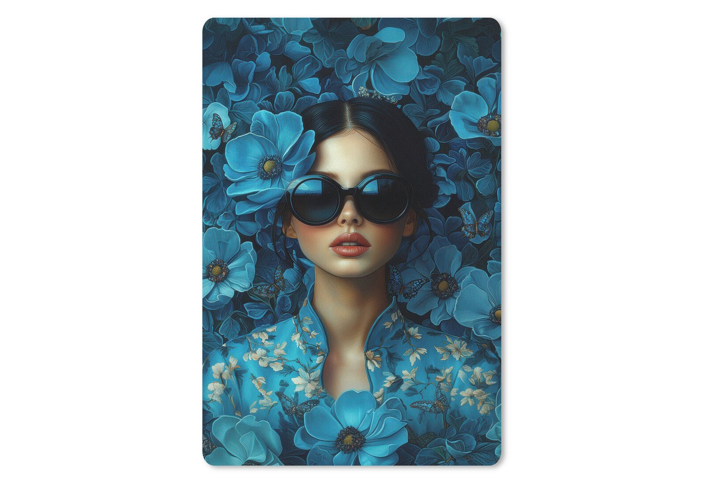 MuchoWow Mauspad Frau - Blumen - Blau - Ästhetik - Luxus (1-St), Maus Pad Klein, Gaming Zubehör, Büro Deko, 18x27 cm von MuchoWow