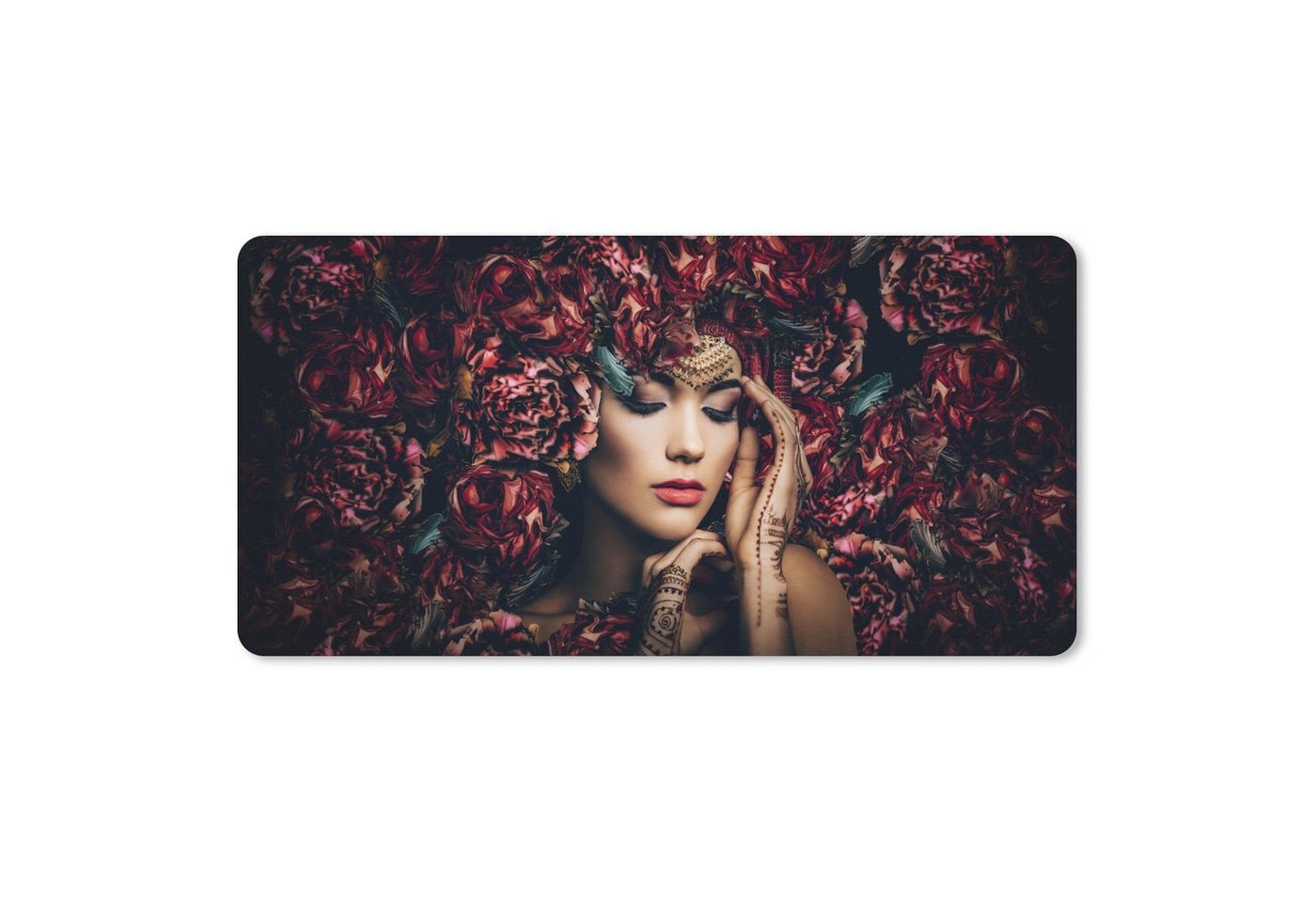 MuchoWow Mauspad Frau - Blumen - Henna - Porträt Pad (1-St), Mousepad Computer Mousepads - Maus Mat - Pad - Mausunterlage von MuchoWow