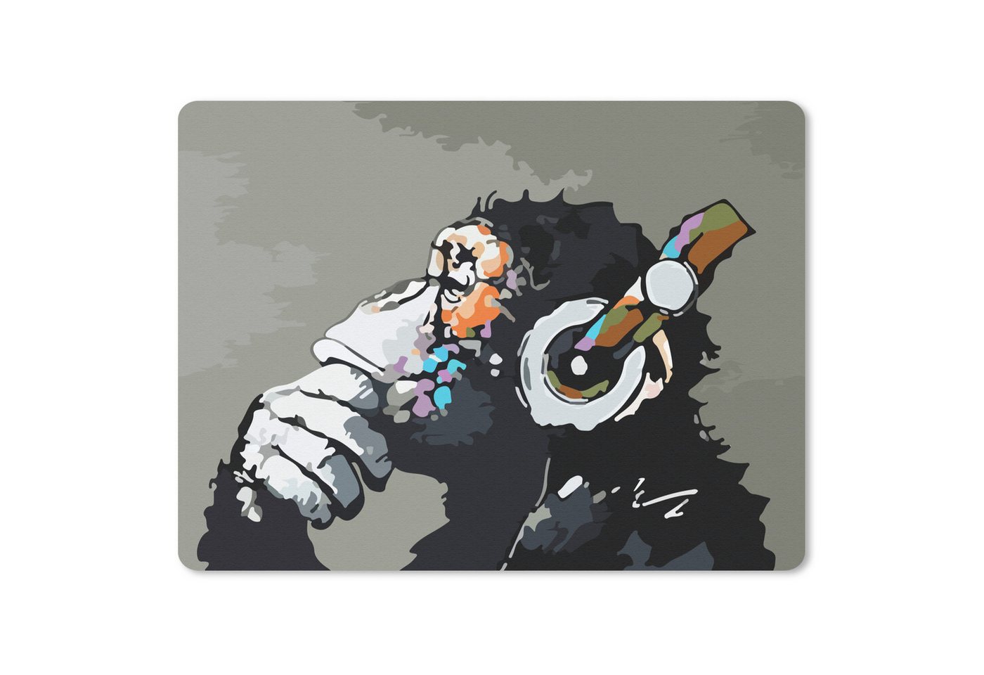 MuchoWow Mauspad Gemälde - Affe - Kopfhörer - Ölfarbe (1-St), Gaming, Mousepad Klein, Büro Zubehör, Mausunterlage, 23x19 cm von MuchoWow