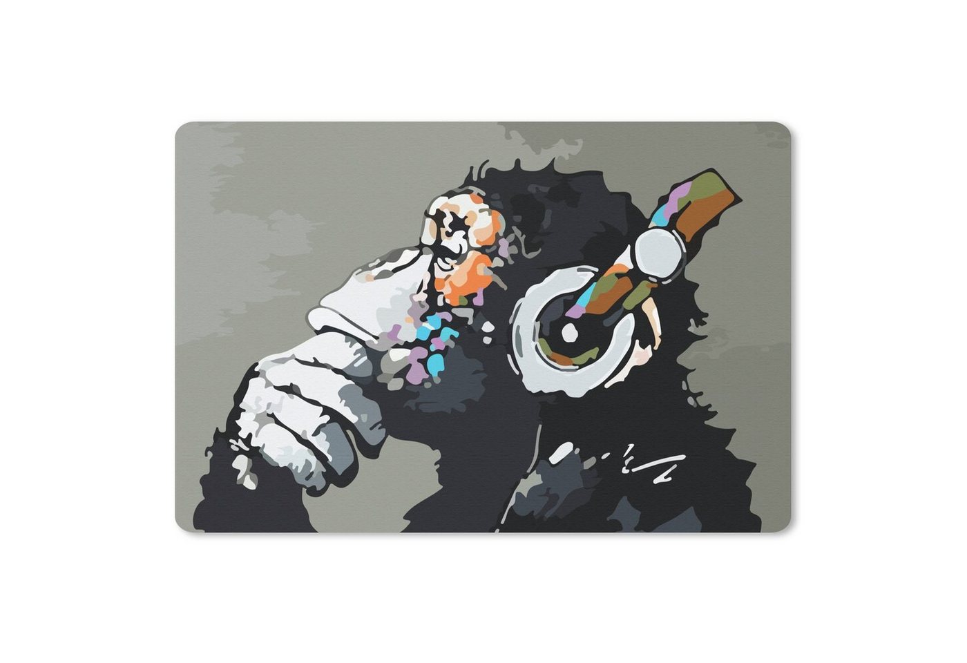MuchoWow Mauspad Gemälde - Ölgemälde - Affe - Kopfhörer (1-St), Mouse pad Klein, Gaming Deko, PC Zubehör, 27x18 cm von MuchoWow