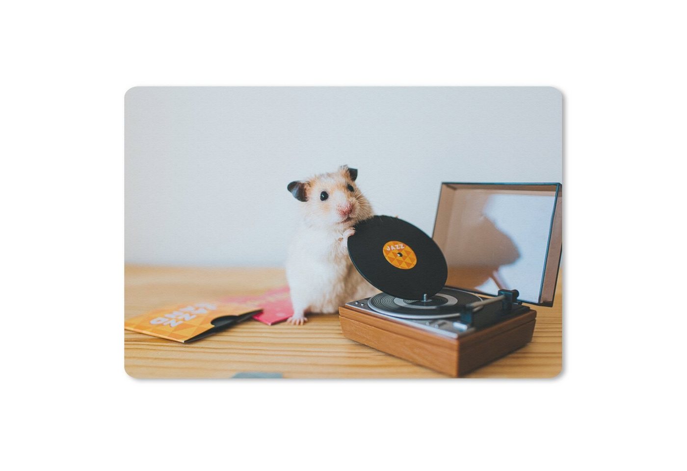 MuchoWow Mauspad Hamster - Plattenspieler - Musik (1-St), Mouse pad, Gaming Deko, PC Zubehör, 27x18 cm von MuchoWow