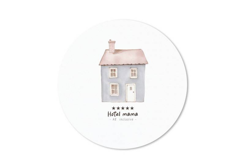 MuchoWow Mauspad Hellblau - Haus - Mutti - Text (1-St), Büro für Tastatur und Maus, Mousepad Gaming, Rund 20x20 cm von MuchoWow