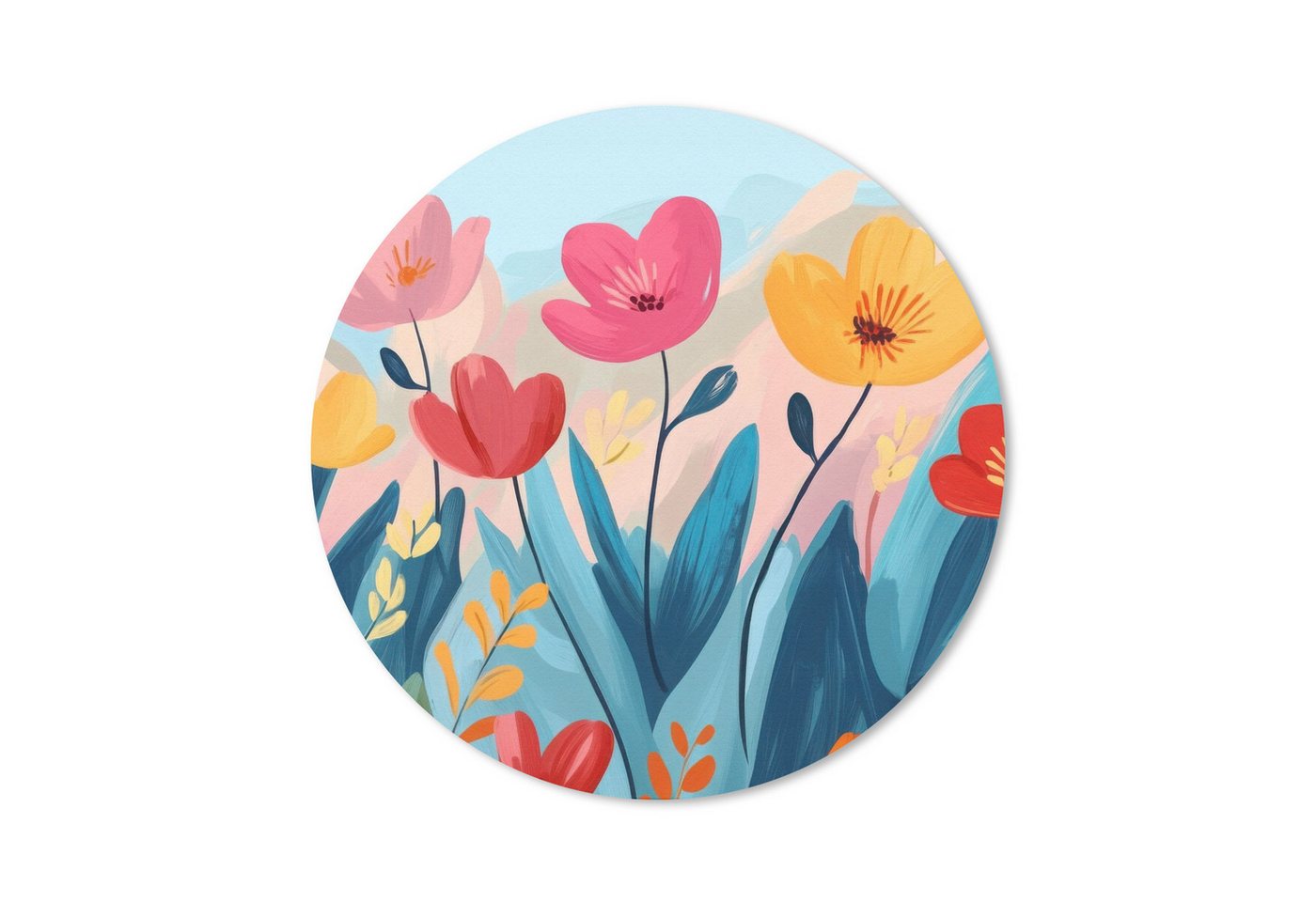 MuchoWow Mauspad Illustration - Blumen - Farbenfroh (1-St), Büro für Tastatur und Maus, Mousepad Gaming, Rund 20x20 cm von MuchoWow