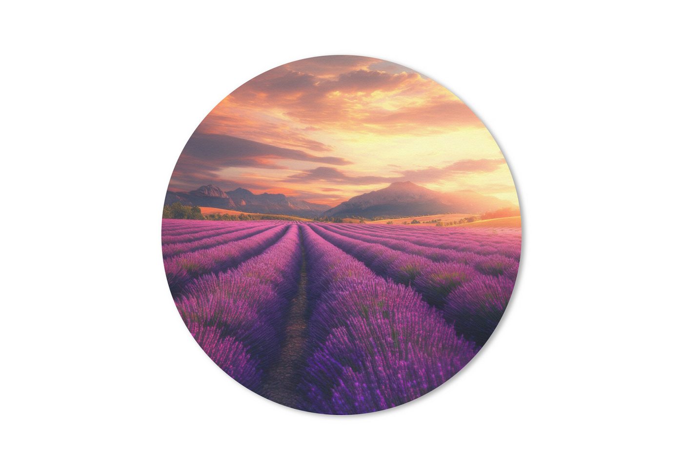 MuchoWow Mauspad Lavendelfeld - Sonnenuntergang - Lila (1-St), Büro für Tastatur und Maus, Mousepad Gaming, Rund 20x20 cm von MuchoWow