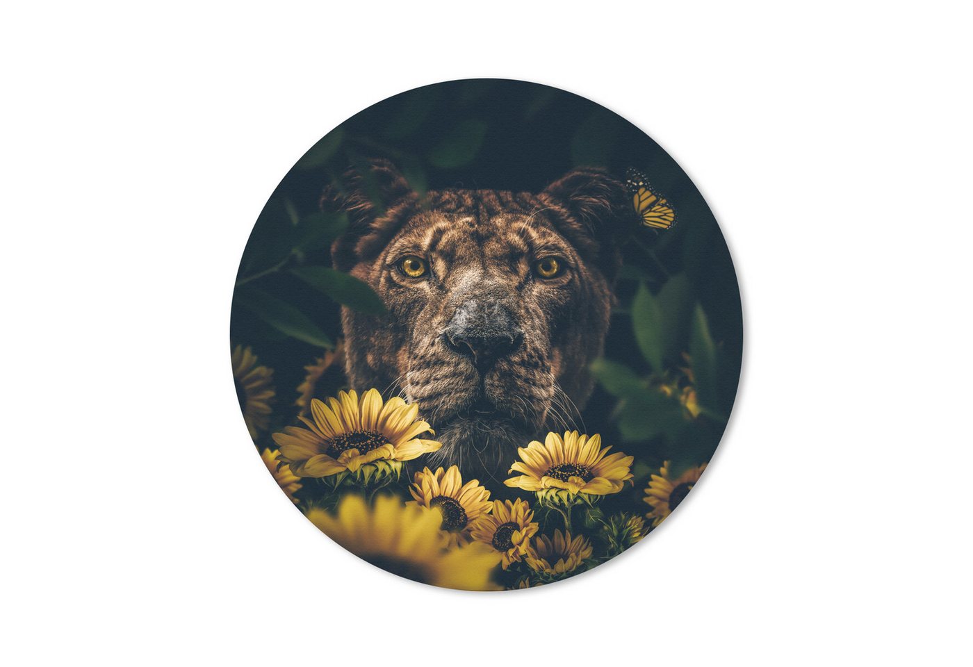 MuchoWow Mauspad Löwe - Blumen - Tiere - Botanisch (1-St), Büro für Tastatur und Maus, Mousepad Gaming, Rund 20x20 cm von MuchoWow