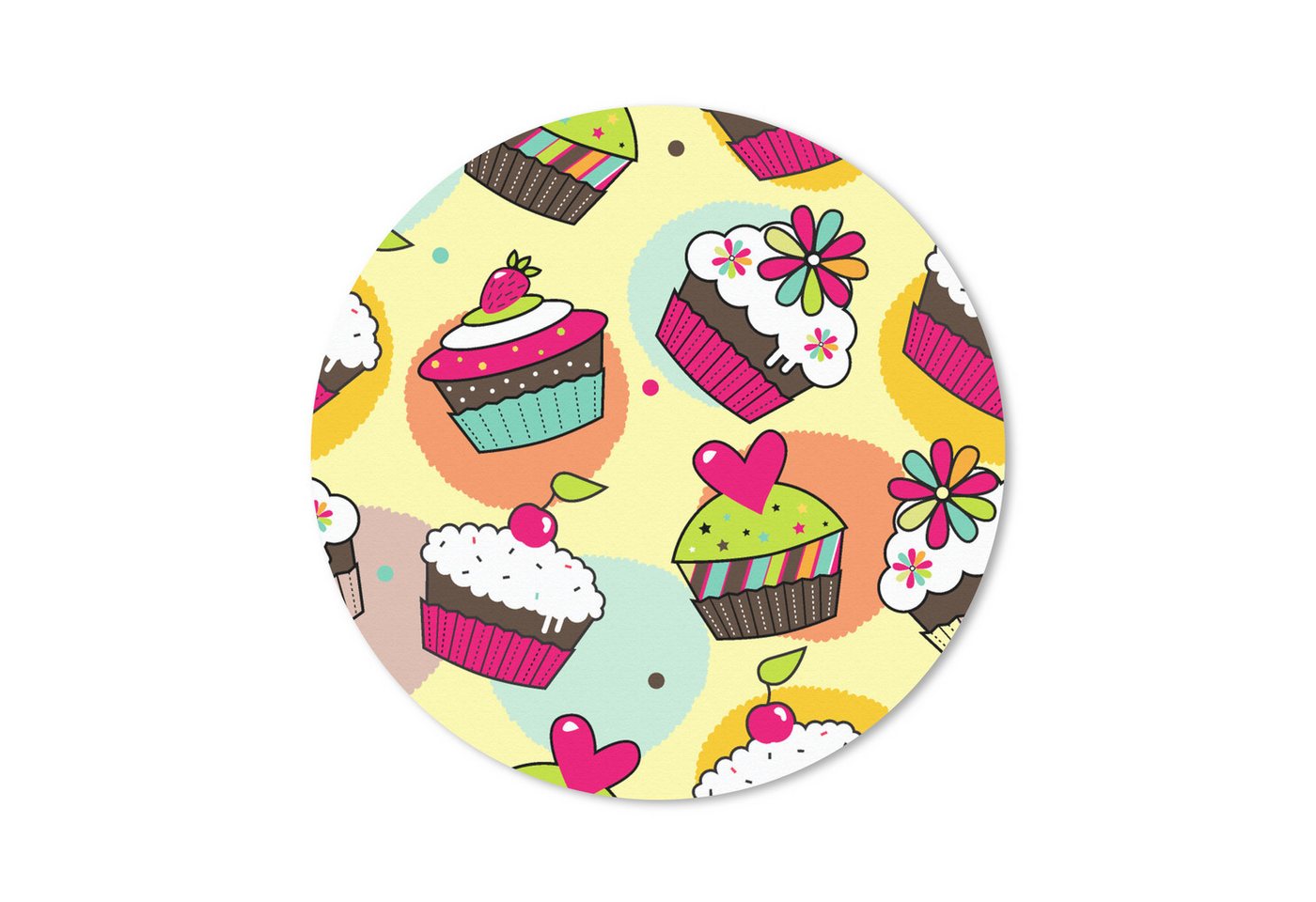 MuchoWow Mauspad Mädchen - Cupcake - Schnittmuster - Mädchen - Kinder - Baby (1-St), Büro für Tastatur und Maus, Mousepad Gaming, Rund 20x20 cm von MuchoWow