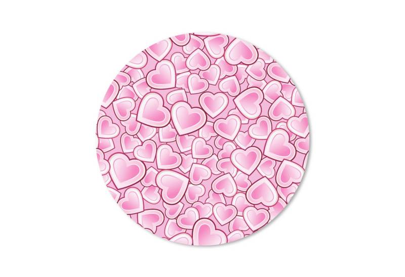 MuchoWow Mauspad Mädchen - Herzen - Rosa - Muster - Mädchen - Kind - Kinder (1-St), Büro für Tastatur und Maus, Mousepad Gaming, Rund 20x20 cm von MuchoWow