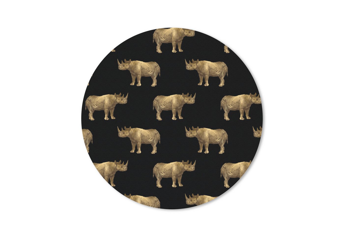 MuchoWow Mauspad Muster - Nashorn - Gold - Schwarz (1-St), Büro für Tastatur und Maus, Mousepad Gaming, Rund 20x20 cm von MuchoWow