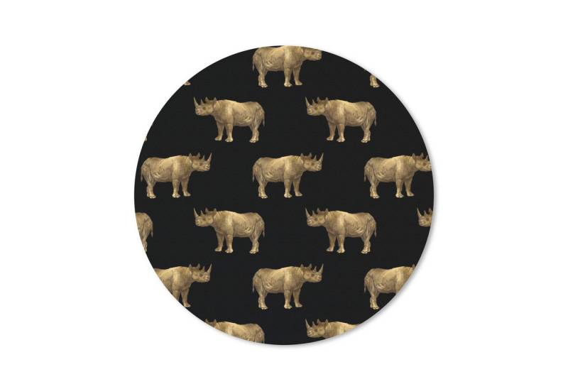 MuchoWow Mauspad Muster - Nashorn - Gold - Schwarz (1-St), Büro für Tastatur und Maus, Mousepad Gaming, Rund 20x20 cm von MuchoWow