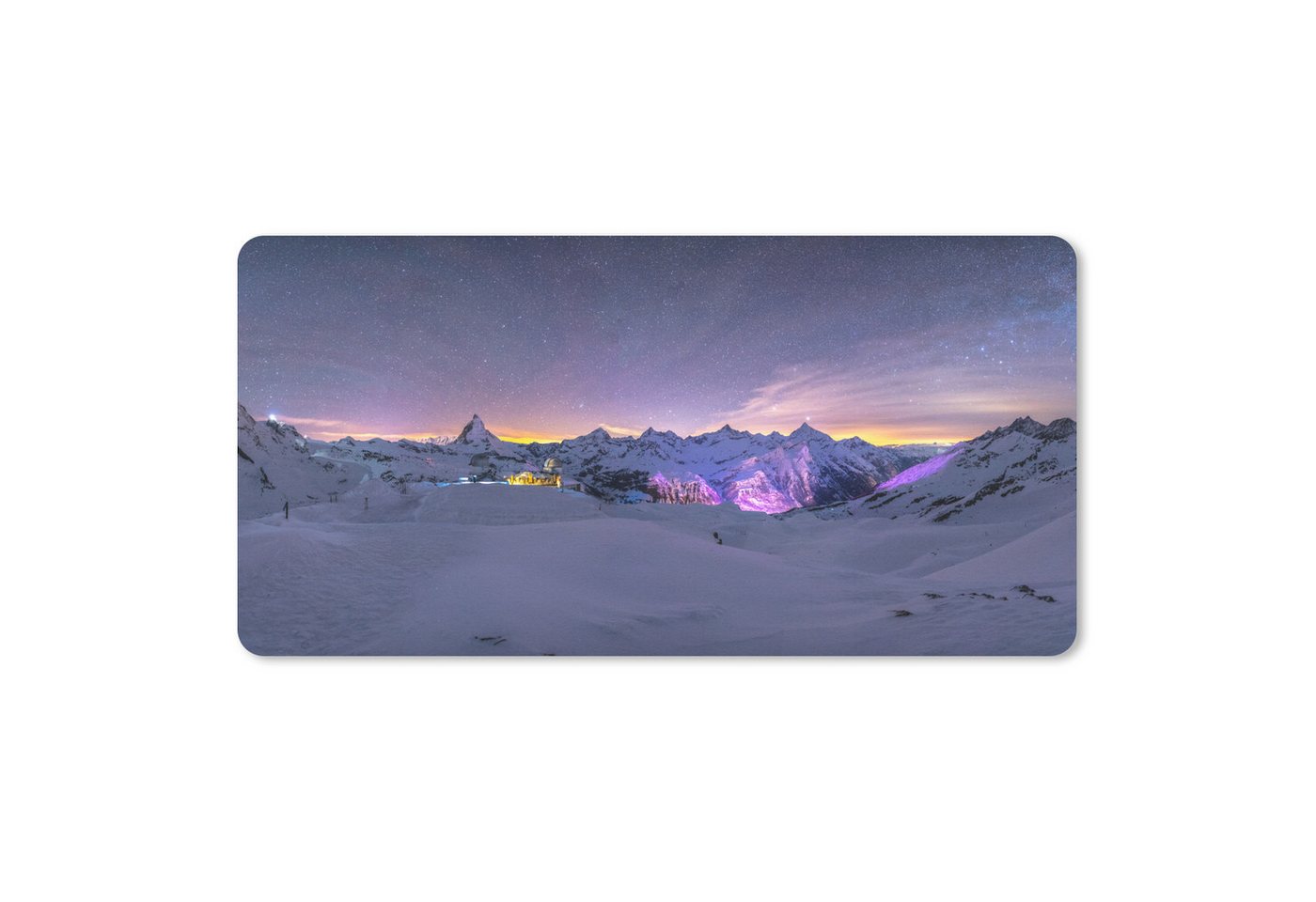MuchoWow Mauspad Milchstraße über der Winterlandschaft der Schweiz (1-St), Mousepad mit Rutschfester Unterseite, Mausunterlage, Gaming, 60x30 cm von MuchoWow