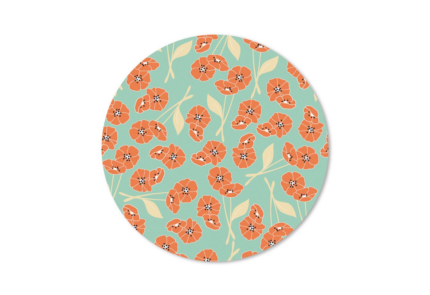 MuchoWow Mauspad Retro - Blumen - Design - Orange (1-St), Büro für Tastatur und Maus, Mousepad Gaming, Rund 20x20 cm von MuchoWow