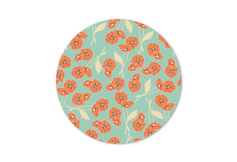 MuchoWow Mauspad Retro - Blumen - Design - Orange (1-St), Büro für Tastatur und Maus, Mousepad Gaming, Rund 20x20 cm von MuchoWow