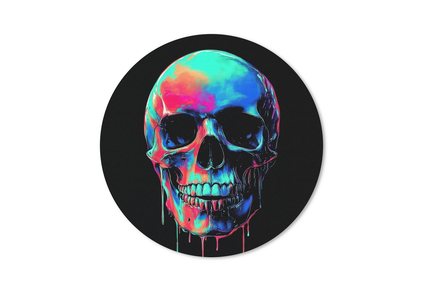 MuchoWow Mauspad Totenkopf - Graffiti - Blau - Farbenfroh (1-St), Büro für Tastatur und Maus, Mousepad Gaming, Rund 20x20 cm von MuchoWow