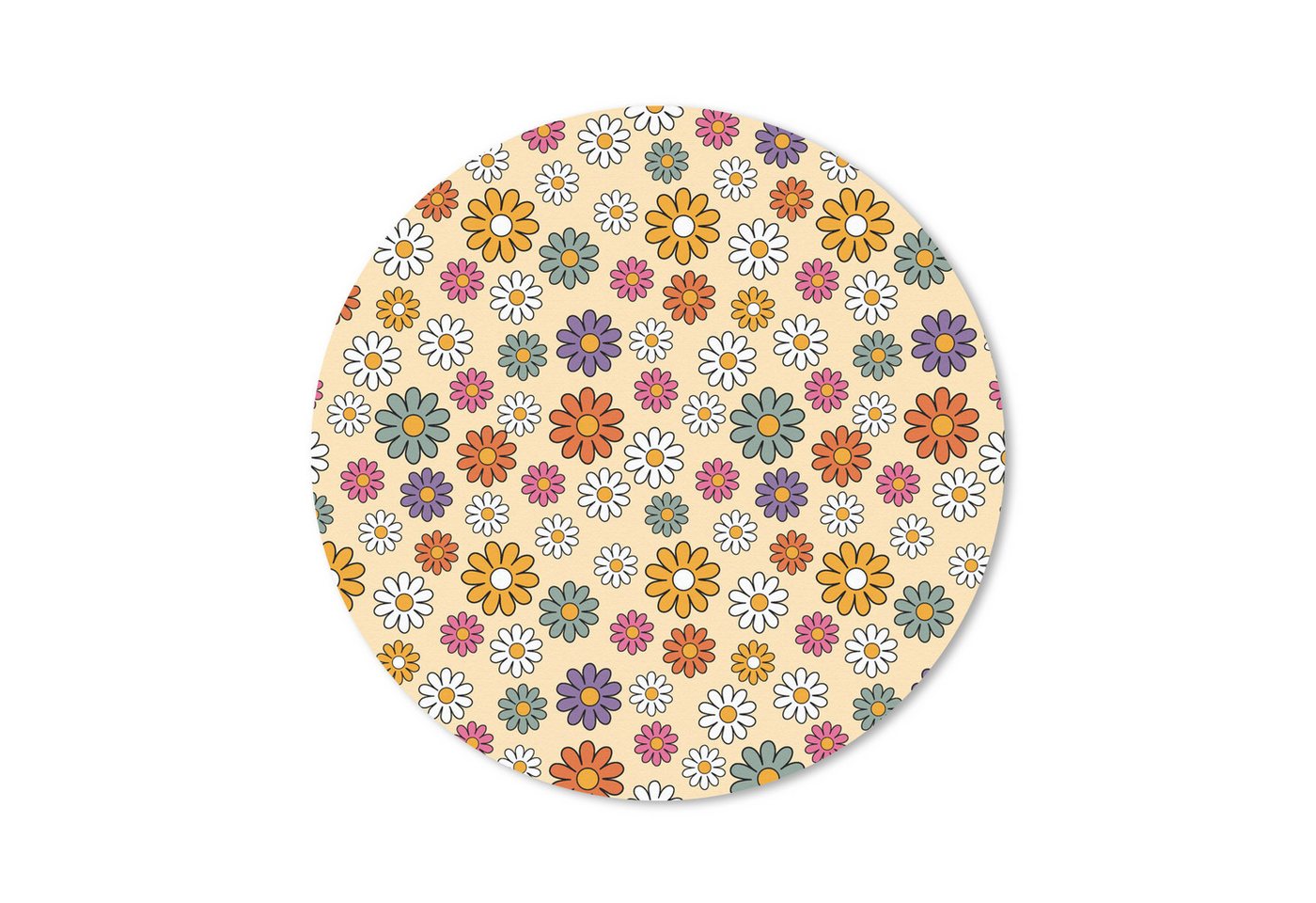 MuchoWow Mauspad Vintage - Muster - Blumen - Pflanzen (1-St), Büro für Tastatur und Maus, Mousepad Gaming, Rund 20x20 cm von MuchoWow