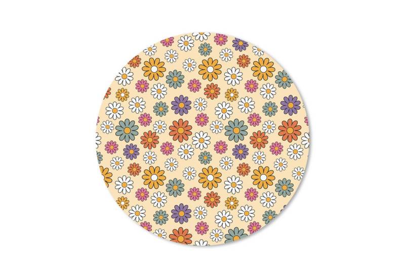 MuchoWow Mauspad Vintage - Muster - Blumen - Pflanzen (1-St), Büro für Tastatur und Maus, Mousepad Gaming, Rund 20x20 cm von MuchoWow