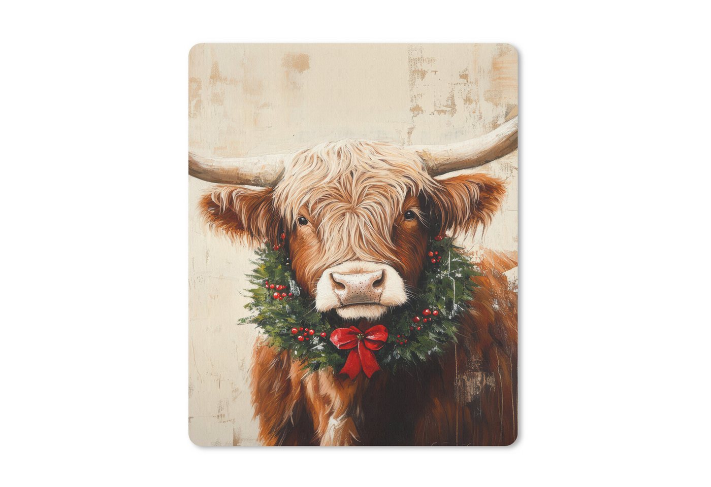MuchoWow Mauspad Weihnachten - Schottischer Highlander - Braun - Kranz (1-St), Gaming, Mousepad Klein, Büro Zubehör, Mausunterlage, 19x23 cm von MuchoWow