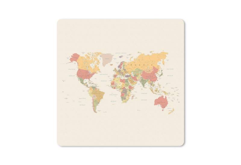 MuchoWow Mauspad Weltkarte - Realistisch - Beige (1-St), Mousepad, Schreibtisch Zubehör, Deko, 20x20 cm von MuchoWow