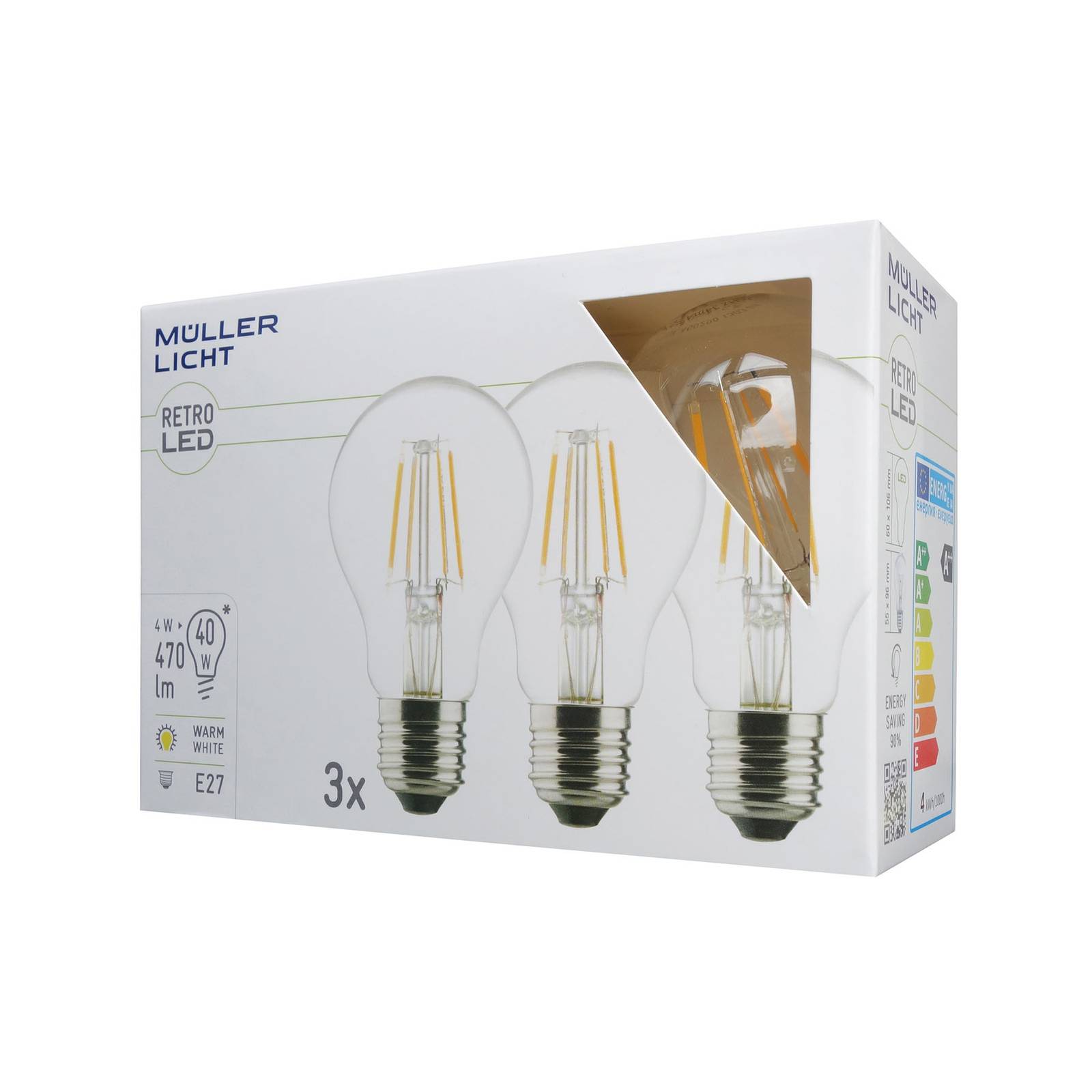 LED-Lampe E27 4W 2.700K Filament 3erSet, 470lm LED-Lampe E27 4W 2.700K Filament 3erSet, 470lm von Müller-Licht