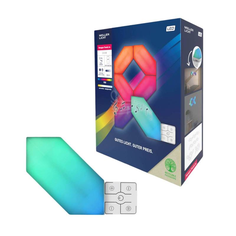 LED-Wandleuchte LED Magic Panel RGBW, sechseckig, 6er-Set von Müller-Licht