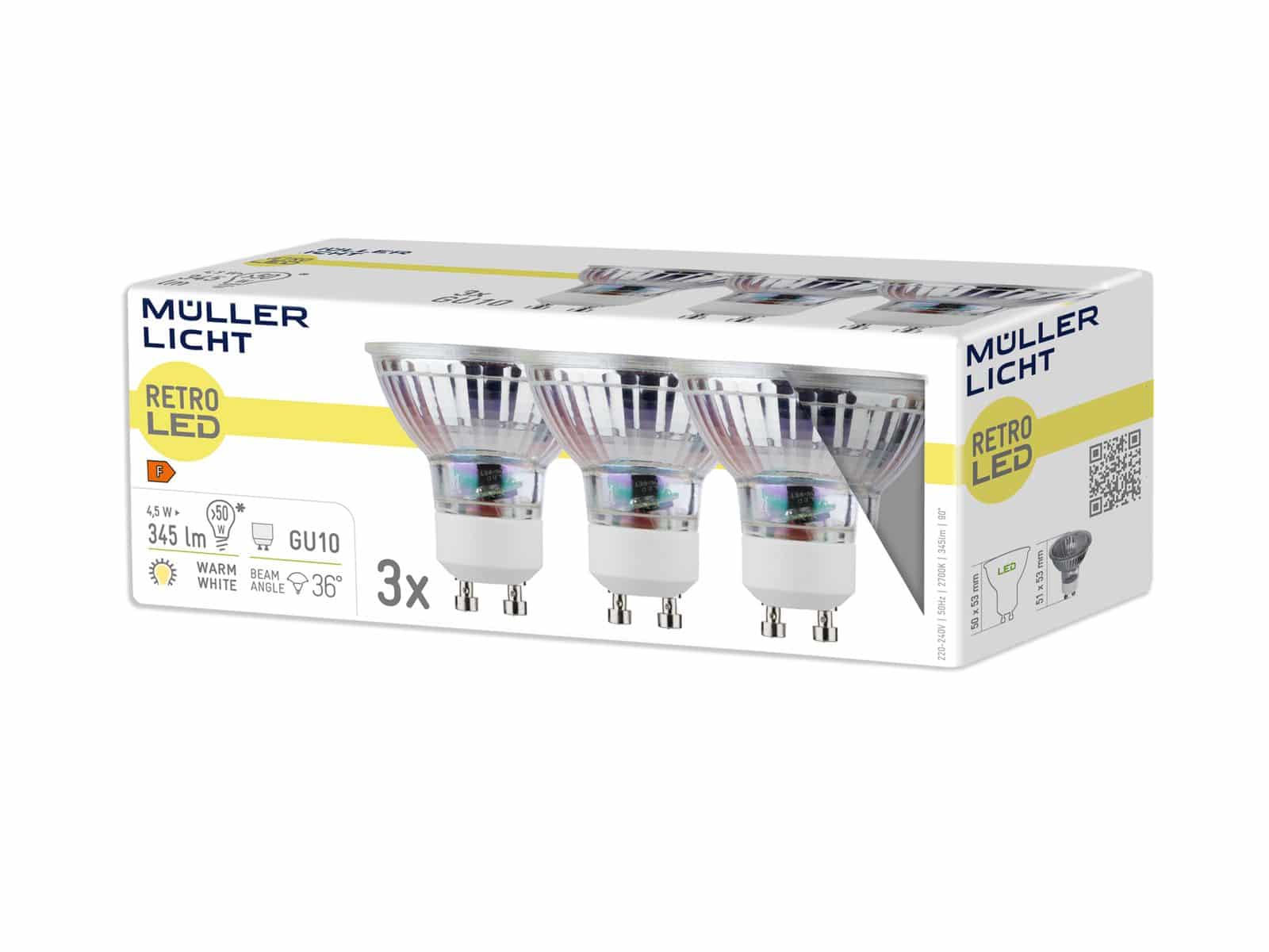 MÜLLER-LICHT LED-Reflektorlampe, GU10, EEK: G, 4,5W, 345lm, 2700K, 3 Stk von Müller-Licht