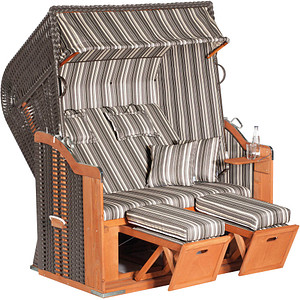 Müsing Strandkorb Sunny Smart Rustikal 250 XL Plus anthrazit, gestreift, anthrazit Kunststoff, Holz, 9-teilig von Müsing