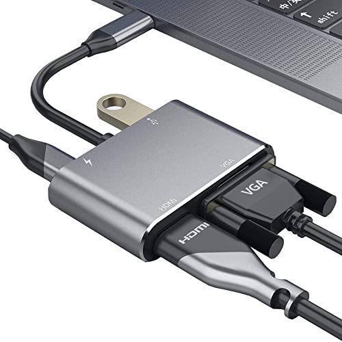 USB C Adapter HDMI, USB auf VGA Adapter, 4-in-1 HUB, USB C auf 4k HDMI/VGA/USB 3.0/PD100w Lade Multiport Hub Adapter für MacBook Pro/Air/Ipad Pro/Dell Xps/Monitore/Samsung von Mueuton