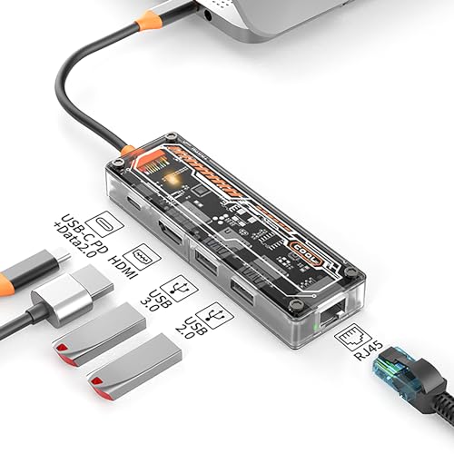 USB C HUB, Docking Station USB C, mit RJ45 Ethernet, 4K HDMI, 100W PD, USB 3.0/2.0, 5-in-1 Multiport USB C Dock Adapter, kompatibel mit MacBook Pro/Air und Anderen Typ-C-Geräten von Mueuton