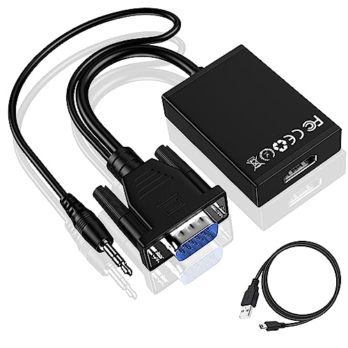 VGA auf HDMI Adapter, Mit Audio Stecker zu Buchse VGA auf HDMI, 1080P Video VGA zu HDMI Adapter Mit USB Stromkabel für PC, Laptop, Desktop, DVD, HD TV und Monitor von Mueuton