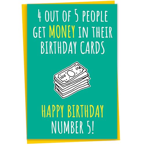 Lustige Geburtstagskarte für Sie oder Ihn, 4 von 5 Personen erhalten Geld in ihren Geburtstagskarten, Happy Birthday Zahl 5, Lustige Geburtstagskarte für Jungen oder Mädchen von Mug Monster