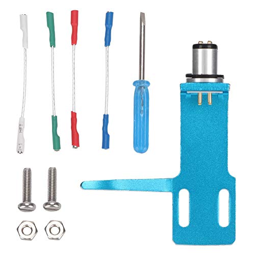 Mugast Phono Headshell Kit, 6,4 cm Aluminiumlegierung Plattenspieler-Tonabnehmer Plattenspieler-Headshell mit 4 Kabeln und 2 Schrauben(Blau) von Mugast
